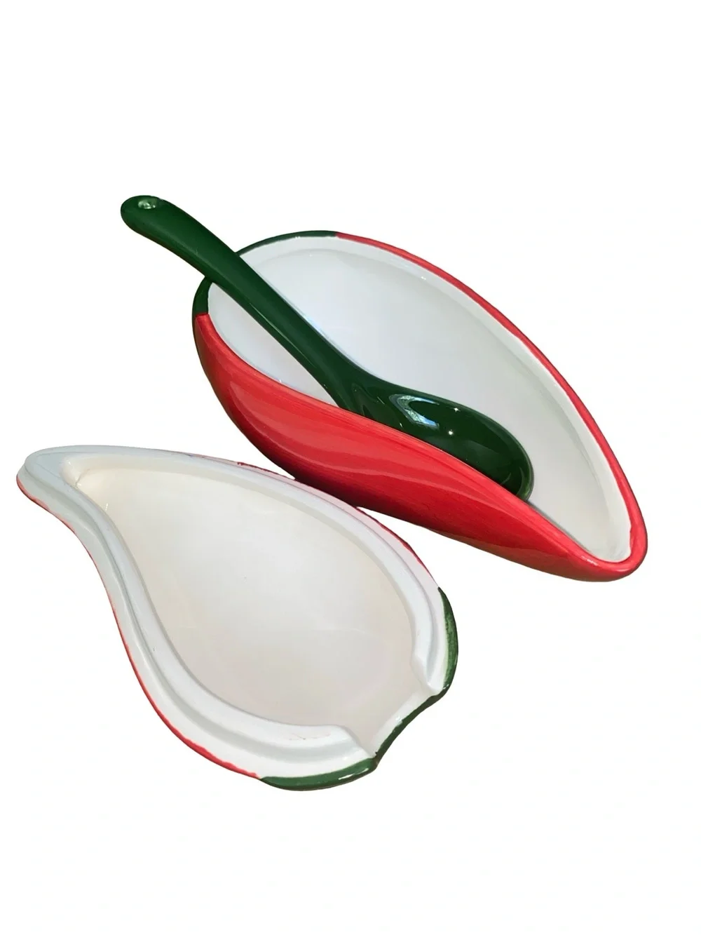 Red Chili Pepper Ceramic Salsa Bowl with Lid & Matching Spoon